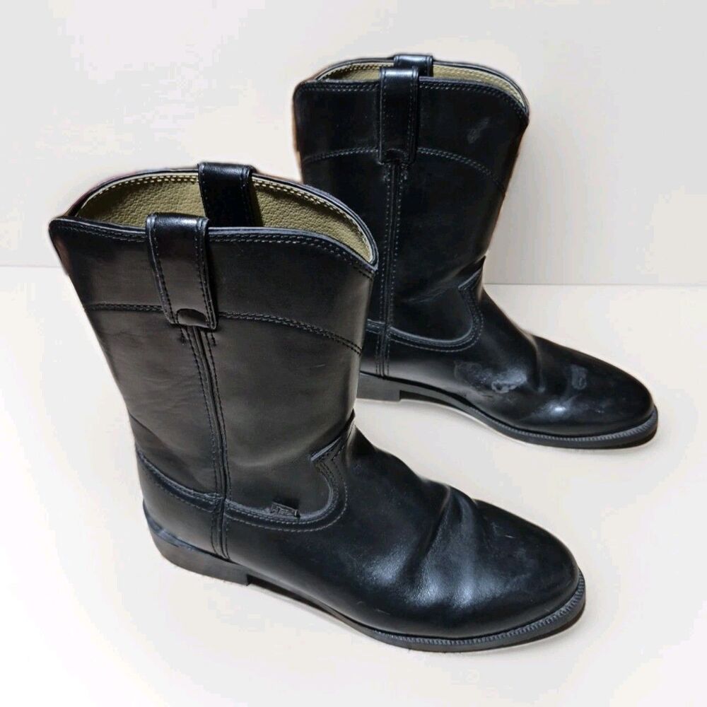 Justin Basics JB3000 Men's Black Leather Roper Western Cowboy Boots Size 10D